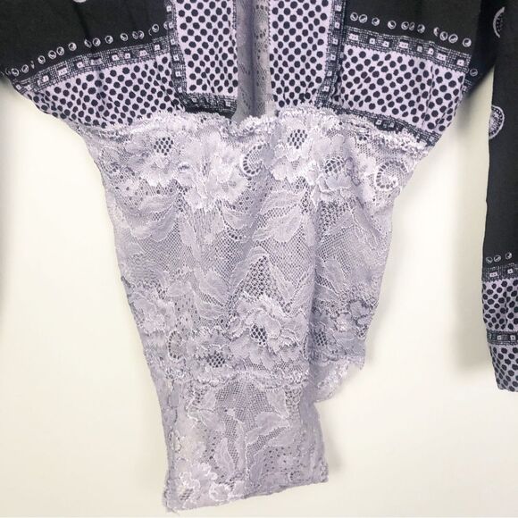 FREE PEOPLE | INTIMATELY On Board Black Paisley Bell Sleeve Bodysuit Women’s S - Picture 13 of 15